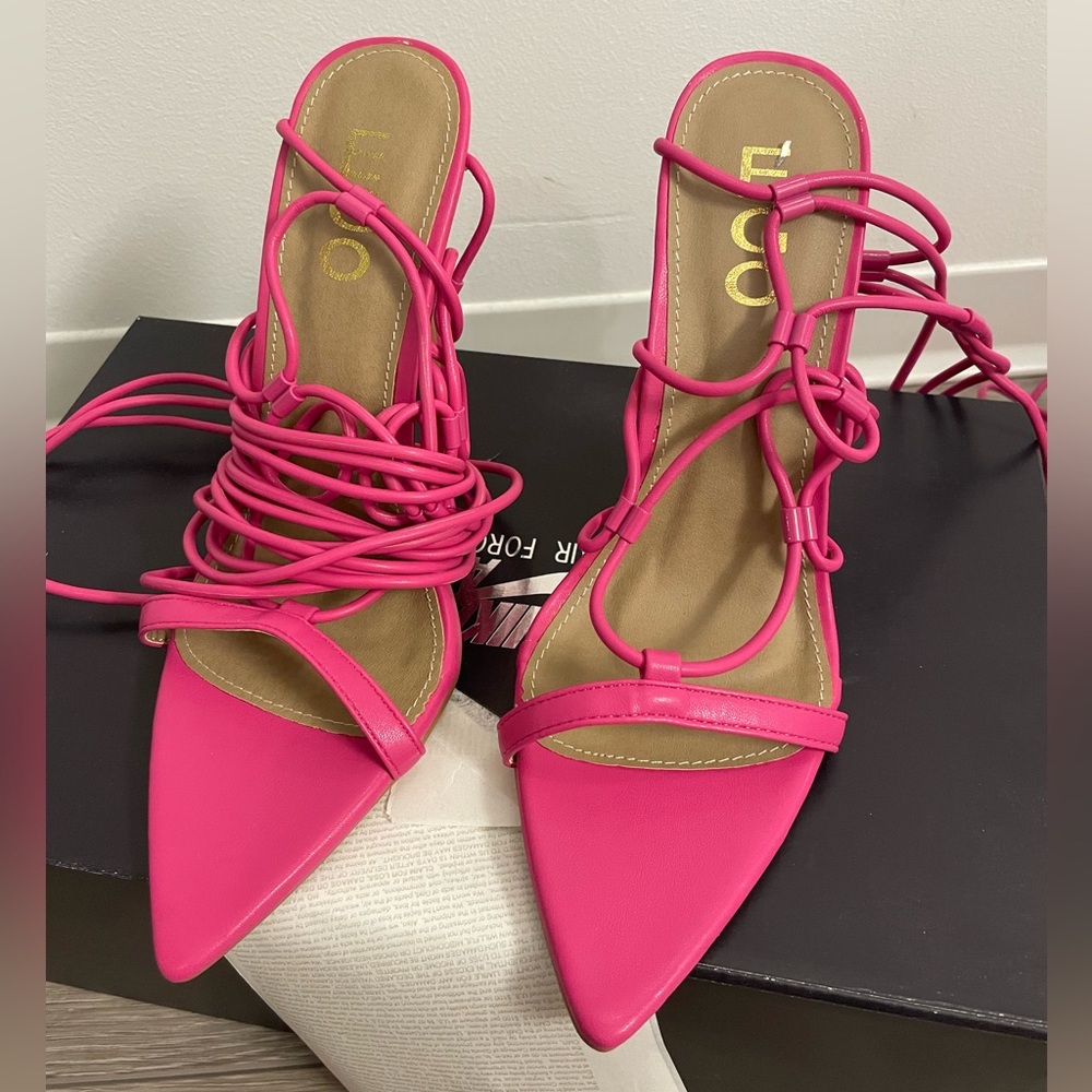 Hot pink lace-up heels size US 7 UK 5